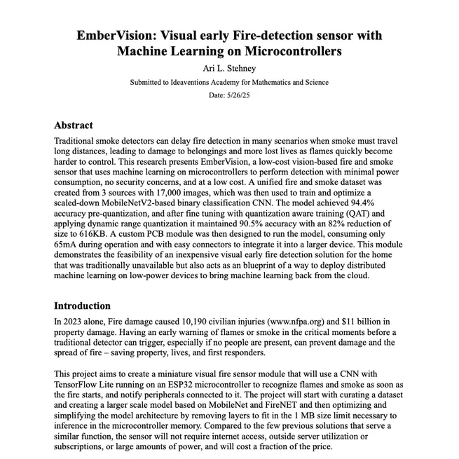 EmberVision: Visual early Fire-detection sensor with Machine Learning on Microcontrollers